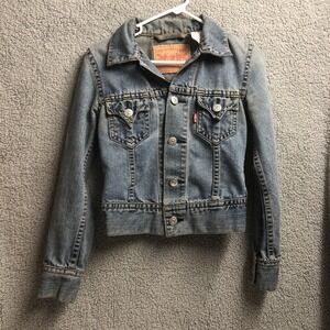 Levi Type 1 Iconic Jacket Women's Large Tab Crop Fitted Denim Jean Western XS